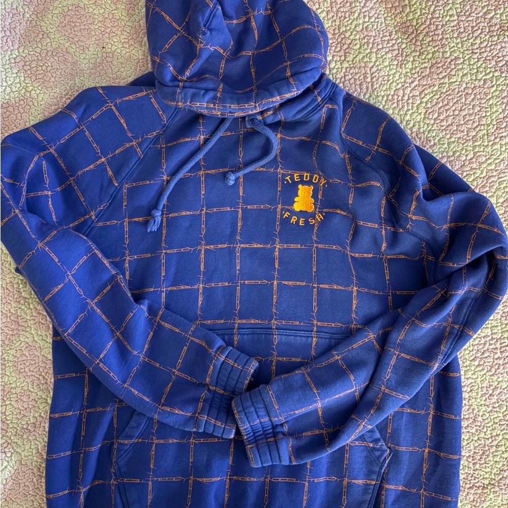 Teddy Fresh Blue Hoodie with Orange Grid